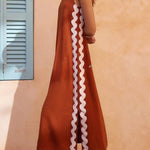Vacation Villa Side Ric Rac Wave Trim Slit Loose Maxi Dress