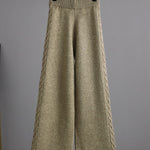 Stylish Loose Long Sleeves Solid Color V-Neck Sweater Tops& Wide Leg Pants Two Pieces Set