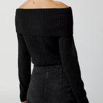 Nadorine Chic Off Shoulder Sweater Solid Basic Sexy Slim Fit Crop Top
