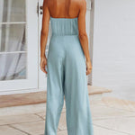 Solid Off Shoulder Bandeau Tube Tops Wide Leg Jumpsuit One Piece Cutout Tie Knot Romper Outfit