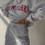 Two Piece Outfits Casual Lounge Sets Round Neck Sweatshirt Pullover with Hip Hop Pants