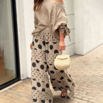 Casual Shoulder Top & Printed Pants Two-Piece Set