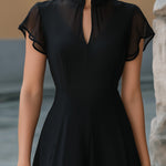 Chiffon Mandarin-Collar Flutter Sleeve A-Line Dress