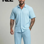 KZZ Solid-Color & Striped Short-Sleeve Two-Piece Set
