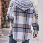 Nadorine Casual Mid-length Plaid Shirt Hooded Jacket