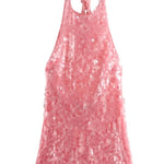 Sexy Rose Disc Sequin Halter Backless Mini Dress