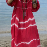 Striped tie-dye bubble half-sleeve V-neck casual dress