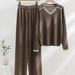 Loose Knitted Two-piece Set Sweaters Pullovers Jumpers + Wide Leg Pants
