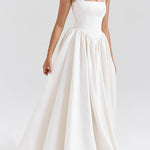 Wide Straps Corset Solid Color Gowns Maxi Dresses-White
