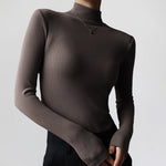 Velvet Half Turtleneck Long Sleeve Thread Slim-fit Base T-shirt