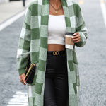 Plaid Dropped Shoulder Cardigan with Pocket