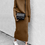 Nadorine Women's Casual Two Pieces Knitted Turtleneck Sweater Top Long Skirts Lounge Set