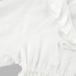 White Two-Piece Lantern Sleeve V-Neck Top and Shorts Set
