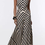 Modern Perfection Geometric Stripes Print Open Back Irregular Hem Maxi Dress