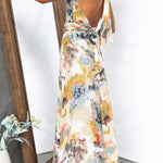 Printed Adjustable Tie Backless Maxi Dress