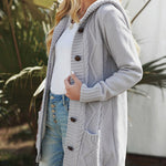 Hooded Fleece Lined Sweater Cardigan Button Down Front Winter Coat