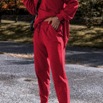 Racing Red Solid Color High Low Pullover and Pants Set