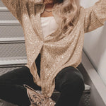 Nadorine Solid Color Button-down Long-sleeve Sequined Cardigan Shirt for Women Casual Loose Business Casual 2026 | Under