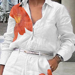 Long Sleeves Floral Printed Split-Joint Lapel Blouses&Shirts Tops