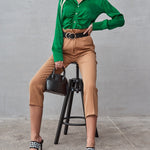 Nadorine Solid Color Long Sleeve Blouse Pleated Elegant Cardigan Shirt for Women Casual Work Office Loose Fit 2026 | Under