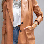 FASHION AFFAIRS POCKETED FAUX LEATHER BLAZER
