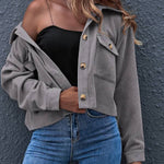 Flap Pockets Turn Down Collar Corduroy Shacket