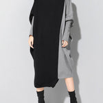 Casual Loose Split-Joint Contrast Color High-Neck Long Sleeves Dress