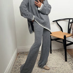 Nadorine Casual Two-Pieces Outfits Contrast Trim Knitted Jumper and Trousers Sets