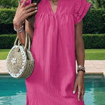 A-Line Loose Ruffled Solid Color Stand Collar Mini Dresses