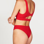 Two Piece Swimsuits High Waisted Hollow Out Criss Cross Back Self Tie Bikini Sets