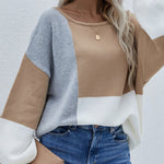 Knitted Color Block Pullover Lightweight Loose Casual Sweater