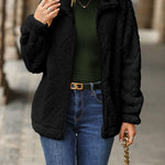 Zipper Plaid Fleece Pockets Women's Coat Cardigan