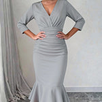 Bodycon Elasticated Waist Interlace Solid Color Split-Joint Split-Side Deep V-Neck Midi Dresses
