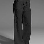 Nadorine Drawstring Elastic Waist Linen Pants with Pocket Summer Wide Leg Pant Palazzo Trousers