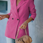 Nadorine Double Breasted Button Down Office Work Wear Solid Blazer Jacket