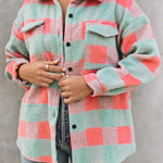 Pink Plaid Colorblock Casual Oversized Jacket