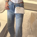 Fashion Star Rhinestone High Rise Casual Pocket Straight Loose Jeans