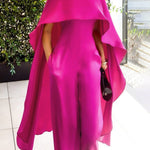 Cape Loose Pockets Solid Color Round-Neck Jumpsuits