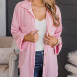 Striped Single-breasted Mid-length Corduroy Shirt Jacket
