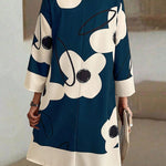 A-Line Loose Buttoned Flower Print Stand Collar Mini Dresses