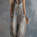 Stylish Urban Apricot-colored Leopard Print Hooded Chiffon Jumpsuit