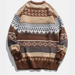 Vintage Striped Printed Soft Knit Sweaters Casual Loose Round Neck Unisex Sweater