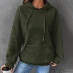 Nadorine Casual Long Sleeve Waffle Hoodie Drawstring Pullover Sweatshirts Crop Top with Pockets