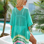 Hollow Out Beach Swimsuit Coverups Oversized Short Sleeve V Neck Loose Knit Bikini Cover Up