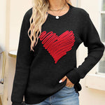 Nadorine Casual Heart Round Neck Pullovers Long Sleeve Sweaters