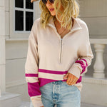 Striped Half-Zip Collared Sweater