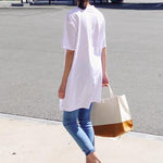 Solid Loose Simple Split-Front T-Shirt Top