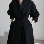 Long Sleeves Loose Buttoned Solid Color Lapel Midi Dresses