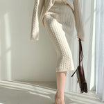 Women's Elegant Two Pieces Sweater Outfits Open Front Cardigan and Bodycon Skirt Sets