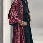 Women 3/4 Sleeve Sequined Kimono Cardigan